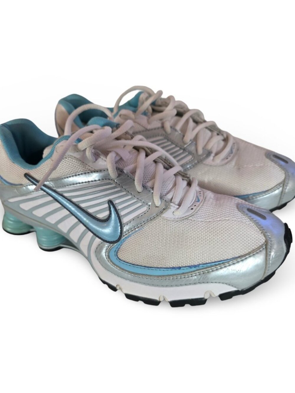 Nike Shox Turbo+ Womens 11M White Metallic Silver Sky Blue 2008 Y2K